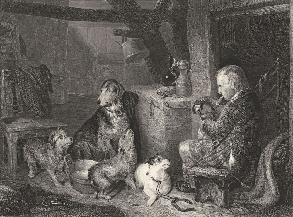 SCOTLAND. Highland Music; Dogs-Landseer c1880 old antique print picture